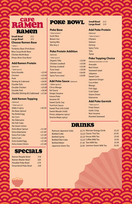 Cafe Ramen Menu (Front)